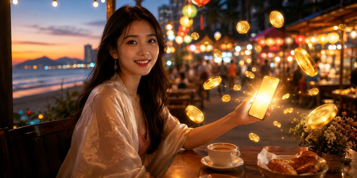 Người dùng tại Đà Nẵng xem thông tin cashback và bonus tại quán cà phê
