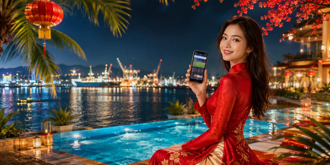 Người dùng tại Hải Phòng mặc áo dài theo dõi kết quả cá cược thể thao trên điện thoại